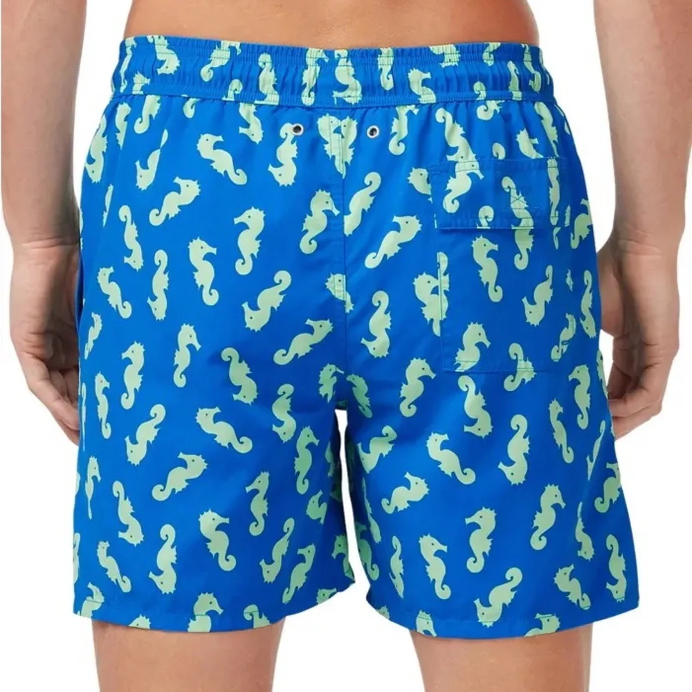 TOM & TEDDY Seahorse Print Swim Trunks Size S in Navy/ Pale Green NWT